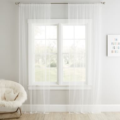 Tulle Sheer Curtain Panel, 84", White/Gold - Image 1
