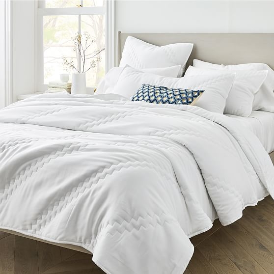 Tencel Stepped Quilt, Full/Queen, Stone White - Image 0