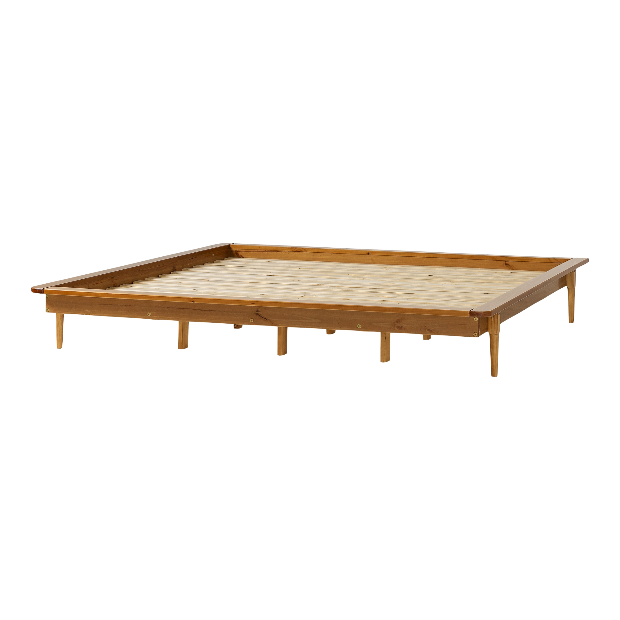 King Mid Century Modern Solid Wood Platform Bed - Caramel - Image 2