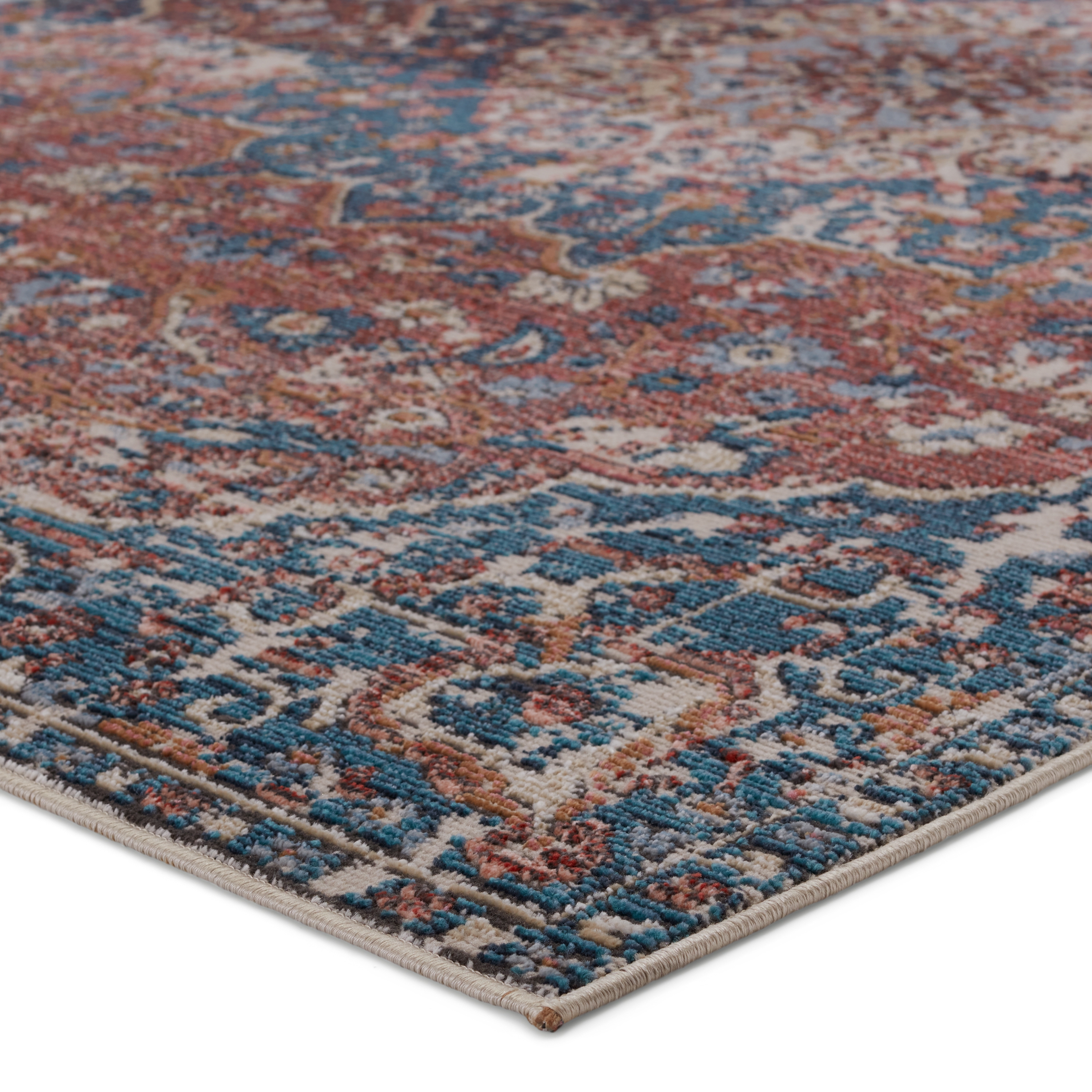 Vibe by Akela Indoor/ Outdoor Medallion Blue/ Rust Area Rug (5'X7'3") - Image 1