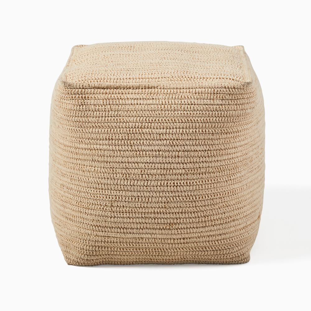 Graphic Curves Indoor/Outdoor Pouf, 18"x18"x18", Natural/Alabaster - Image 0