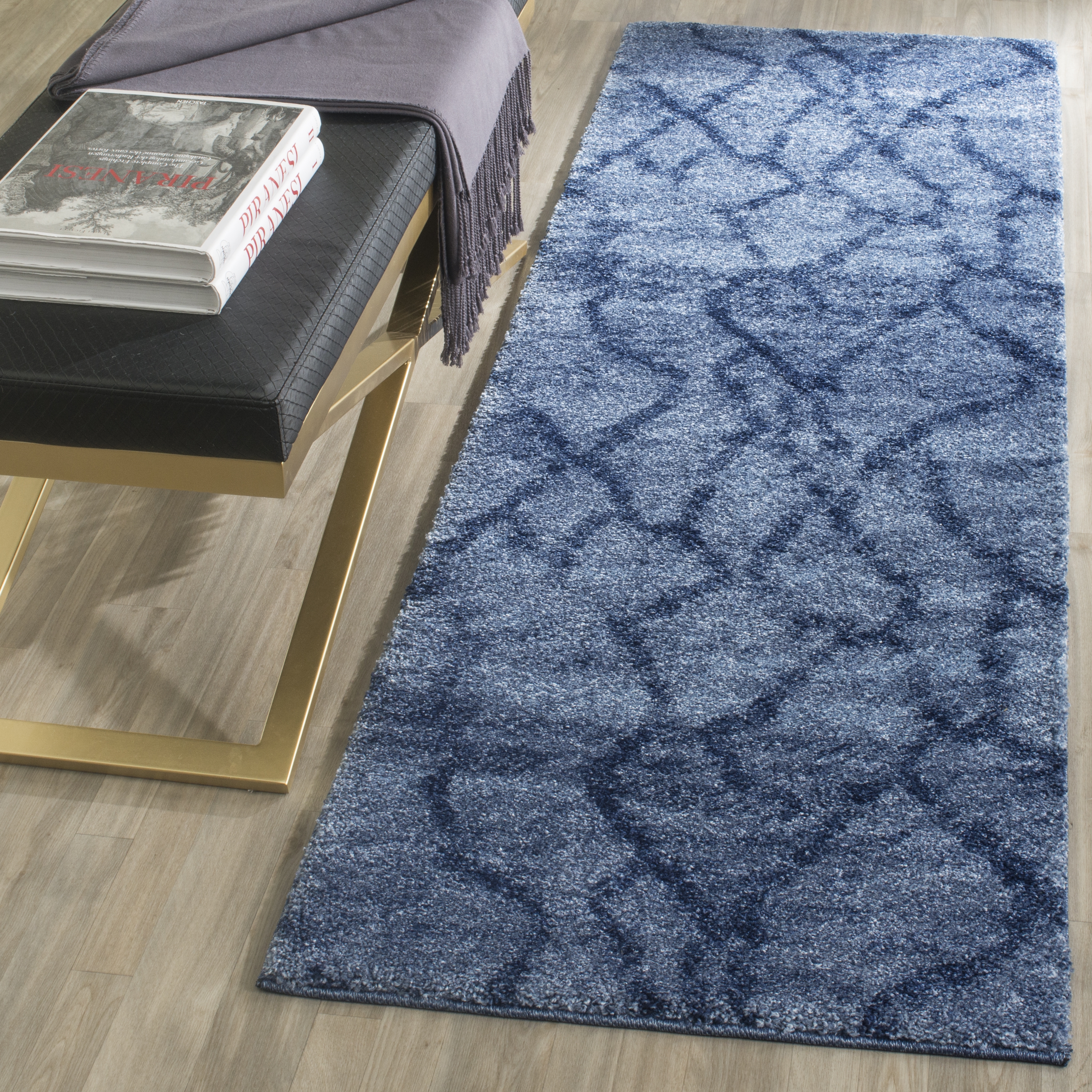 Arlo Home Woven Area Rug, RET2144-6570, Blue/Dark Blue,  2' 3" X 7' - Image 1