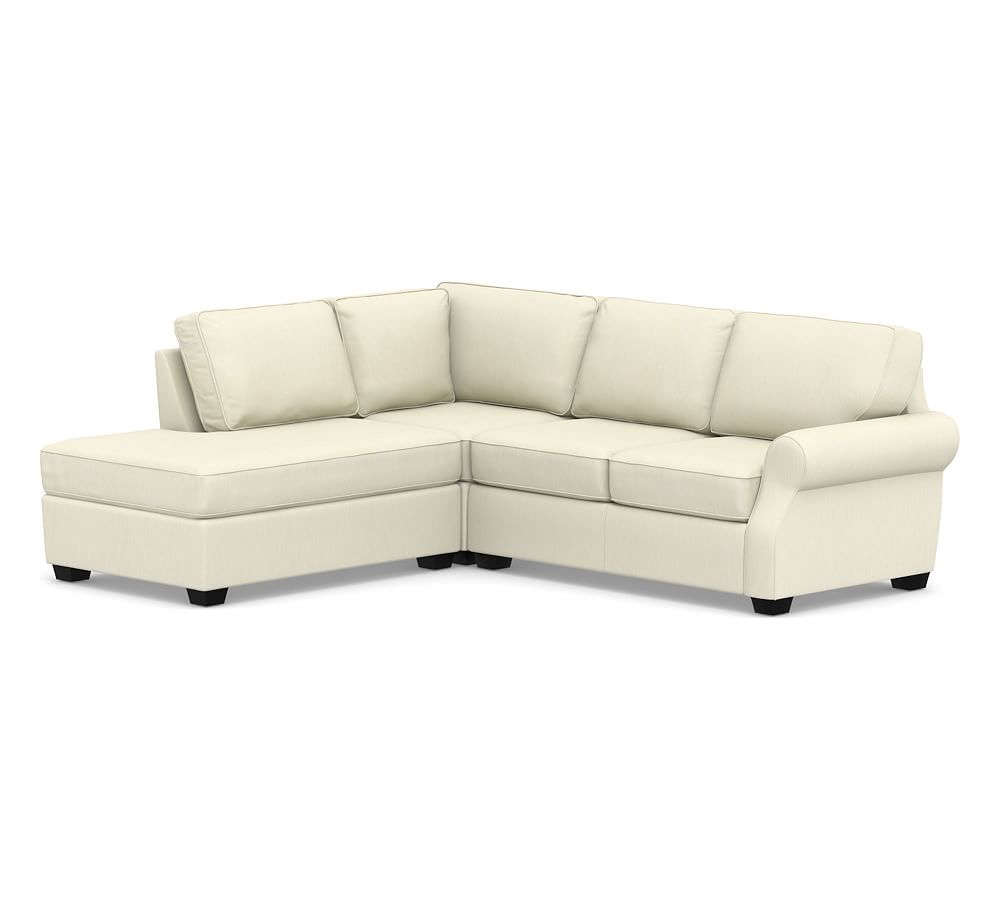 SoMa Fremont Roll Arm Upholstered Right 3-Piece Bumper Sectional, Polyester Wrapped Cushions, Premium Performance Basketweave Ivory - Image 0