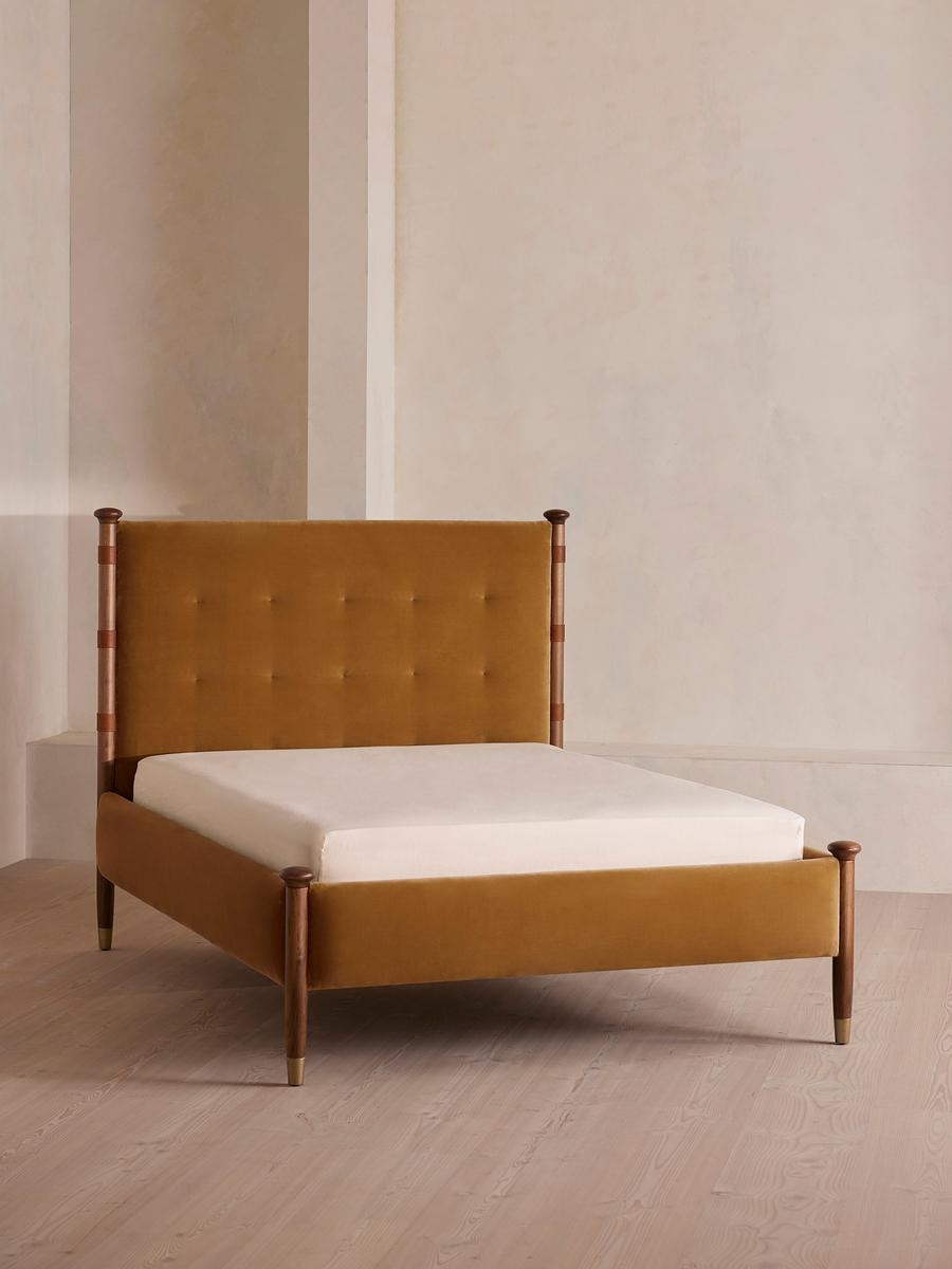 Paolo Bed, Full, Velvet, Mustard, US - Image 0