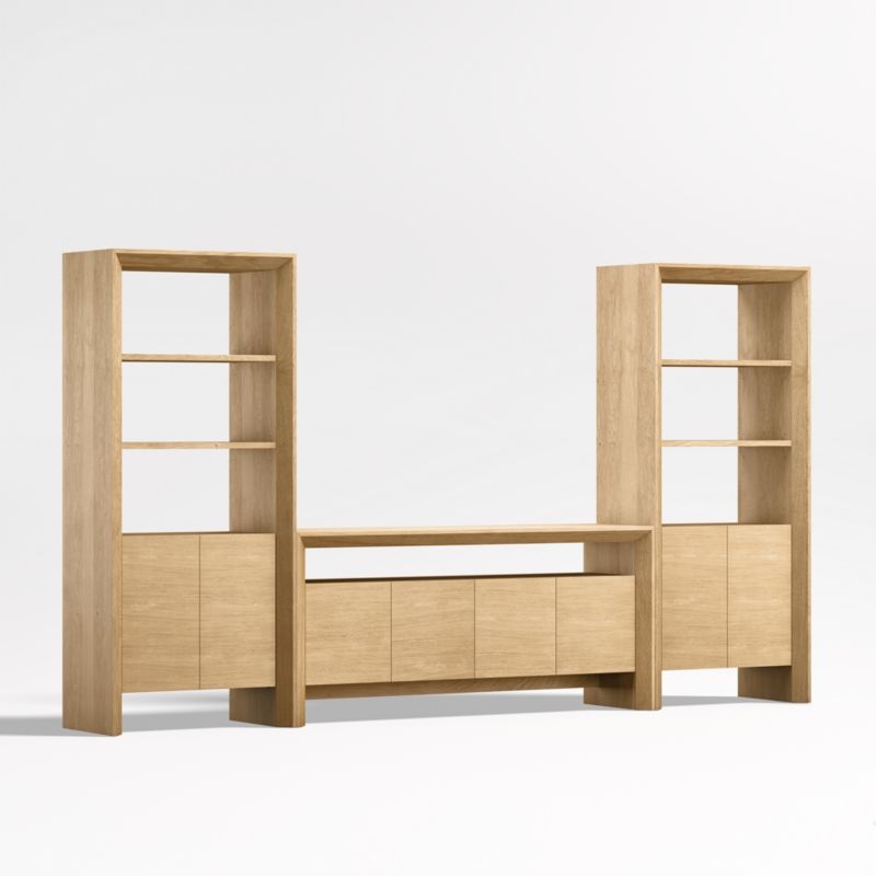 Baja Natural 72" Oak Storage Media Console and 2 Storage Bookcases - Image 2