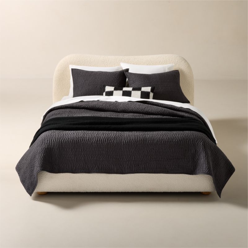 Stitched Organic Cotton Sateen Charcoal Grey Standard Pillow Shams Set of 2 - Image 3
