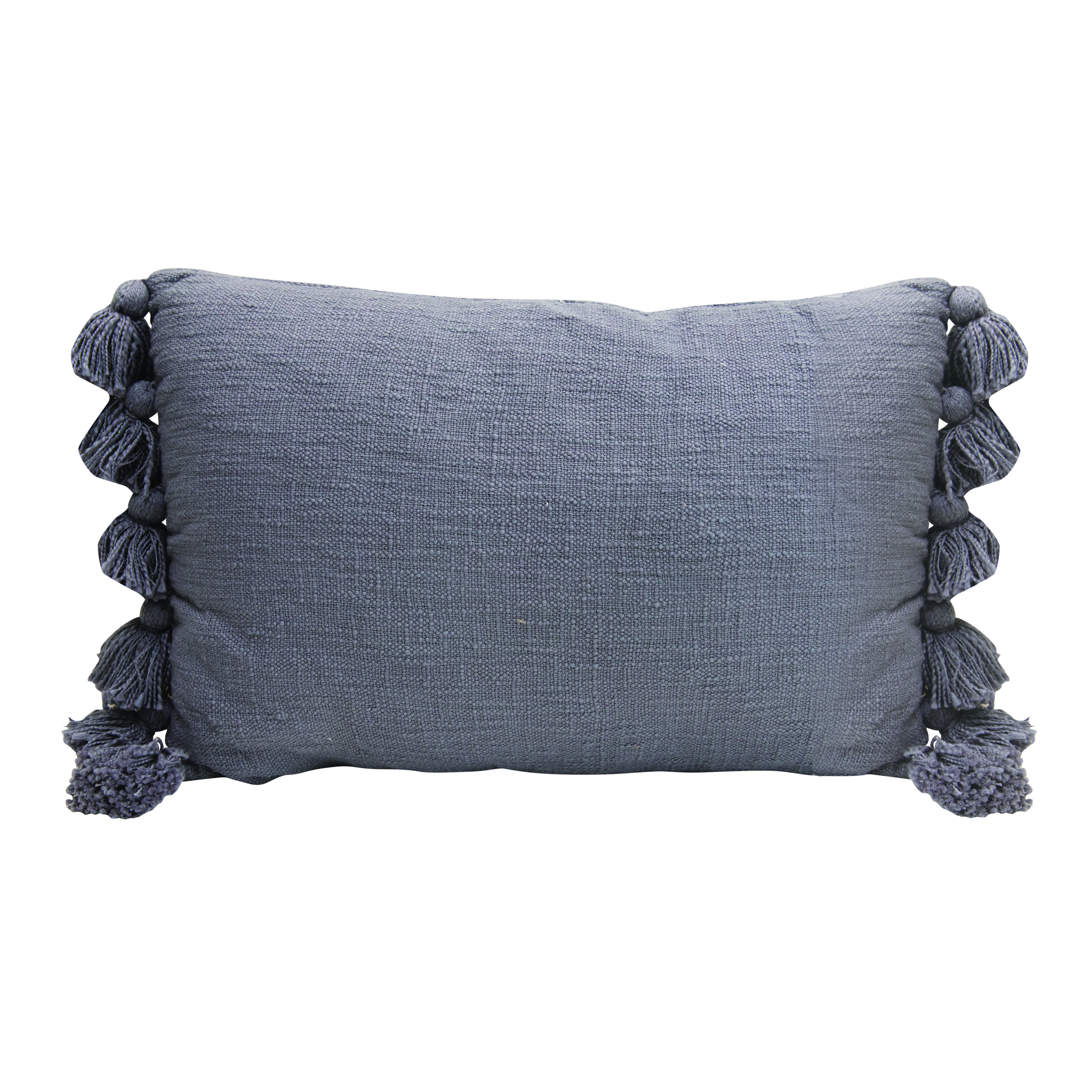 Lumbar Blue w/Tassels Cotton Slub Pillow - Image 0
