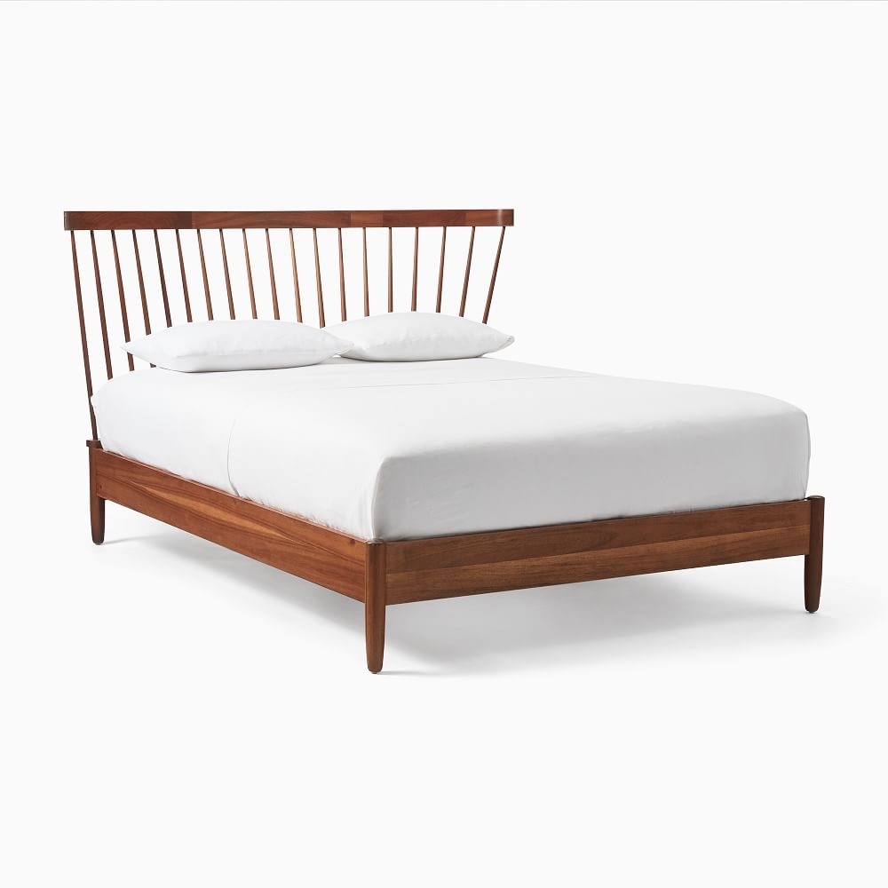 Chadwick Mid-Century Spindle Bed, Queen, Cool Walnut - Image 0