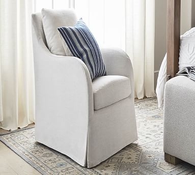 Kelsey Slipcovered Swivel Armchair, Polyester Wrapped Cushions, Performance Heathered Basketweave Platinum - Image 1