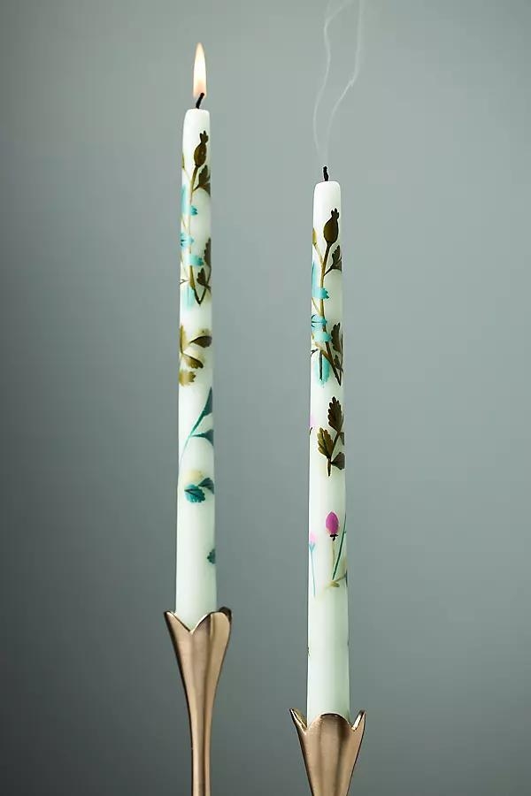 Gardenia Handpainted Taper Candles, Set of 2 - Image 0