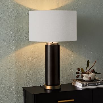 Pillar Table Lamp Dark Bronze Natural Linen (25") - Image 1