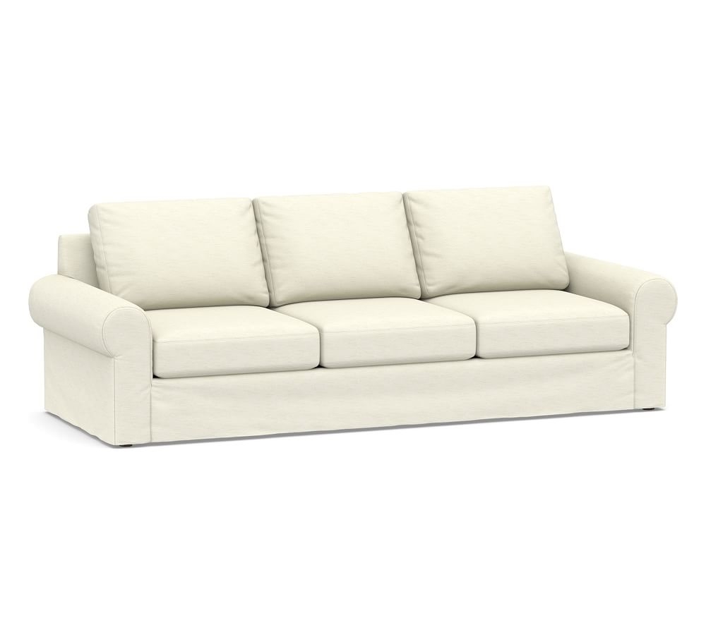 Big Sur Roll Arm Slipcovered Grand Sofa 106", Down Blend Wrapped Cushions, Performance Slub Cotton Ivory - Image 0