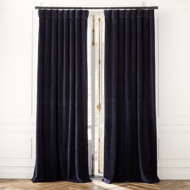 Dark Blue Organic Cotton Velvet Window Curtain Panel 48"x108'' - Image 0