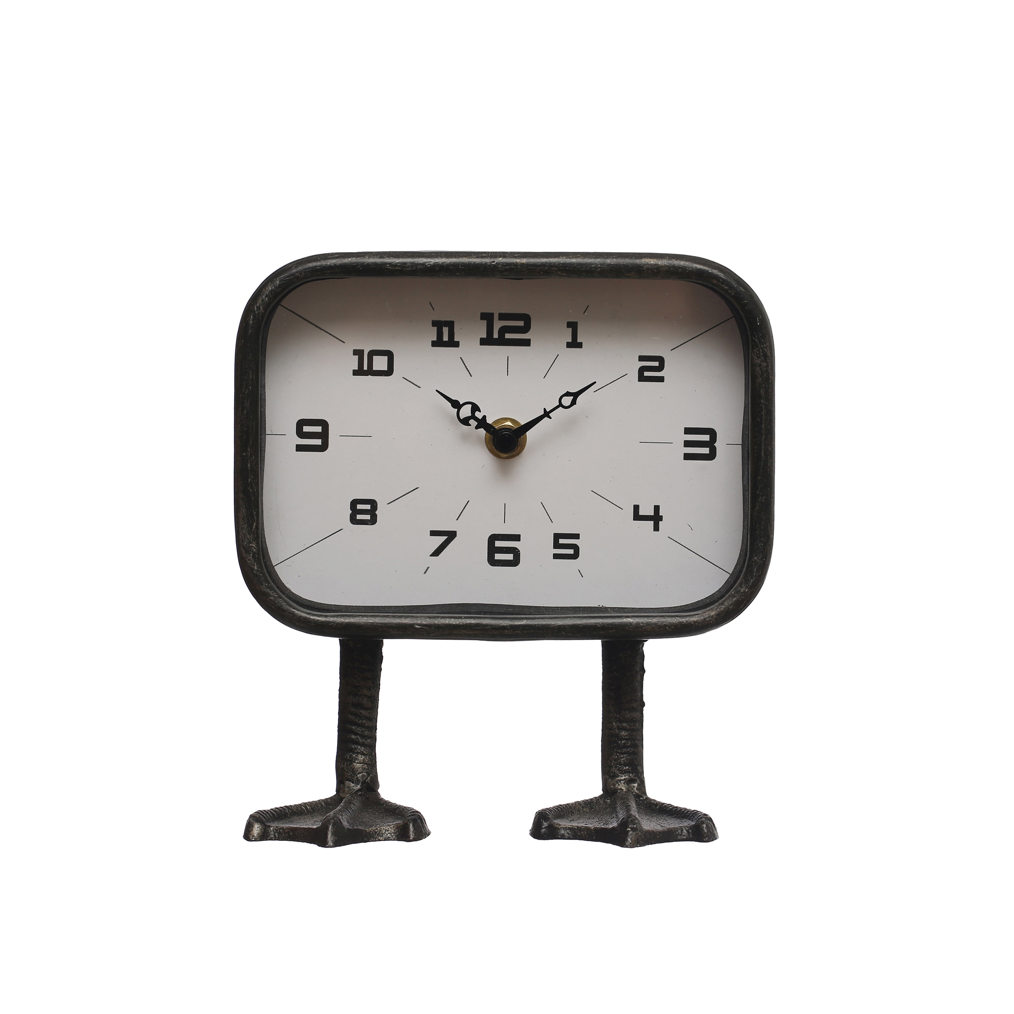 7.75 Inches Metal Standing Clock with Duck Feet, Gunmetal Finish - Image 0