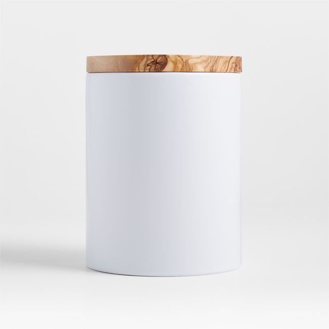 Medium Olivewood and Matte Ceramic Canister - Image 0