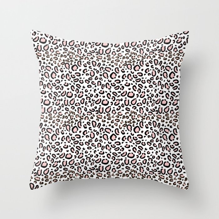 Leopard Print Rose Quartz Pantone Color Minimal Animal Print Cute Children Pattern Cheetah Spots Throw Pillow by Charlottewinter - Cover (18" x 18") With Pillow Insert - Indoor Pillow - Image 0