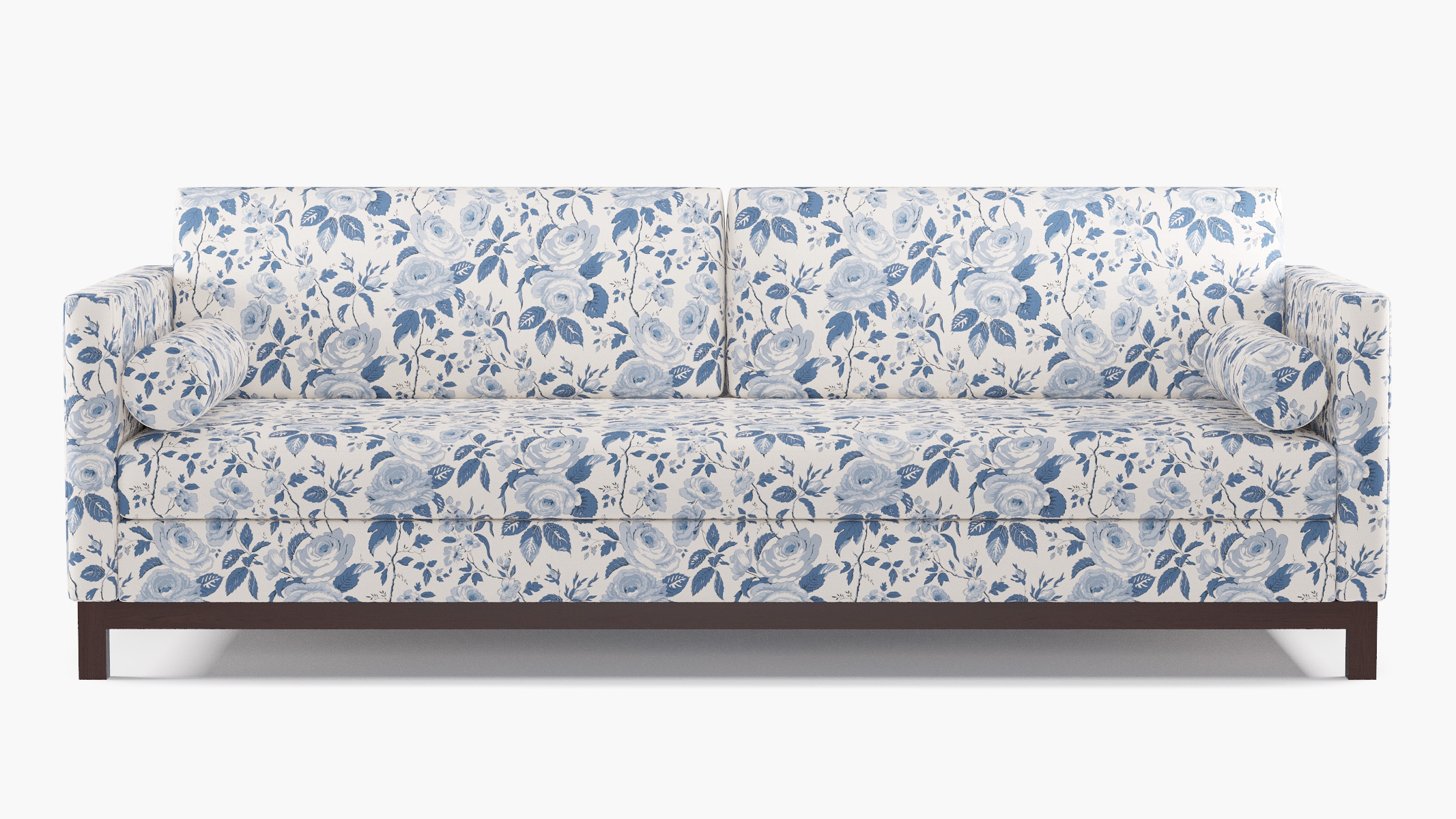 Tailored Tuxedo Sofa, Delft Chintz, Espresso Wood Rail - Image 0