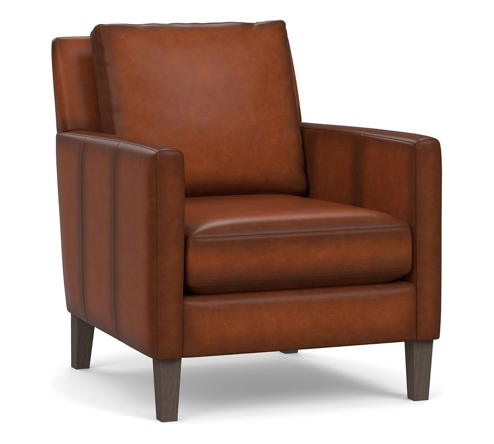 Felix Leather Armchair, Down Blend Wrapped Cushions, Burnished Saddle - Image 0