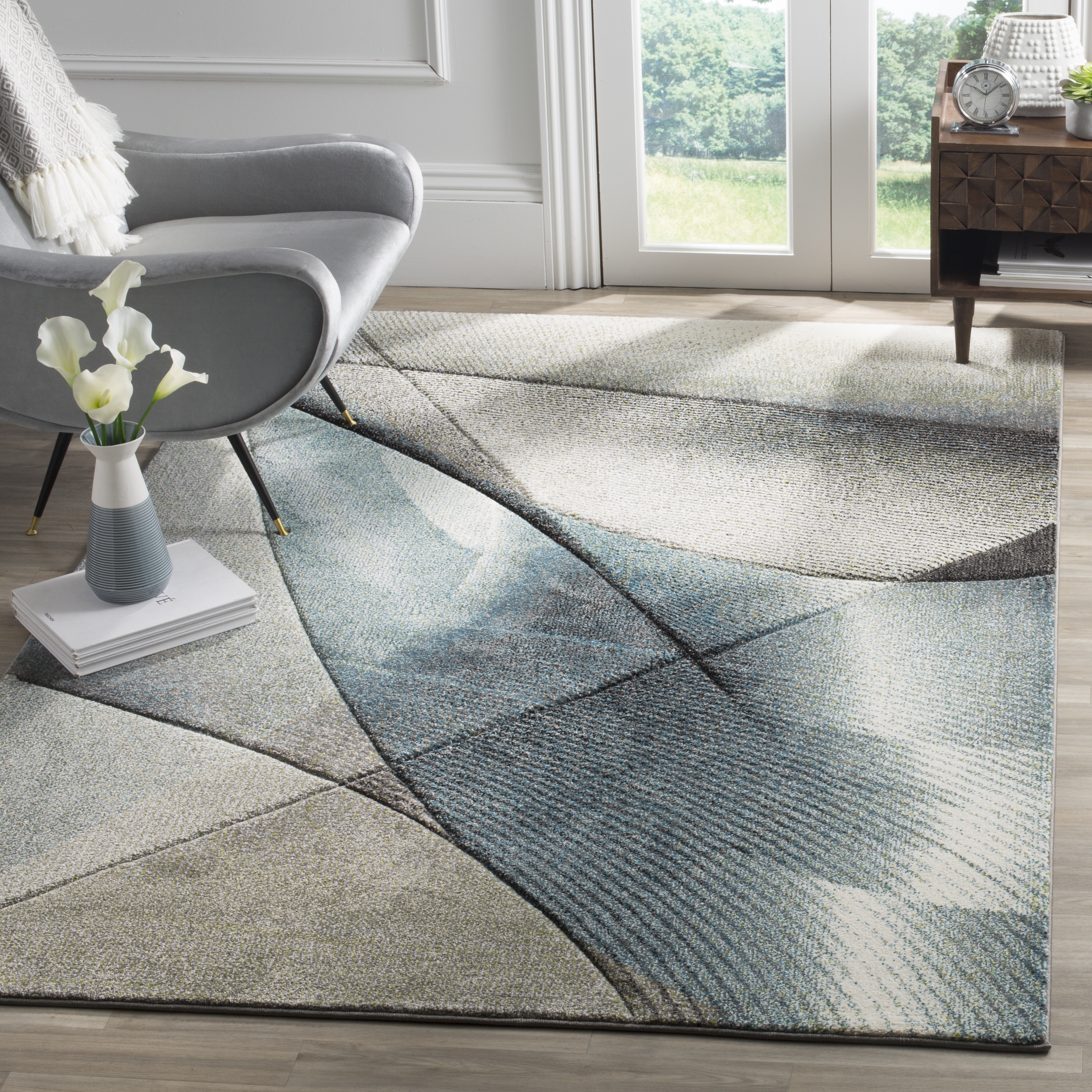 Arlo Home Woven Area Rug, HLW715D, Grey/Teal,  5' 3" X 7' 6" - Image 1