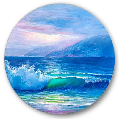 Blue Waves Breaking At The Beach II - Nautical & Coastal Metal Circle Wall Art - Image 0