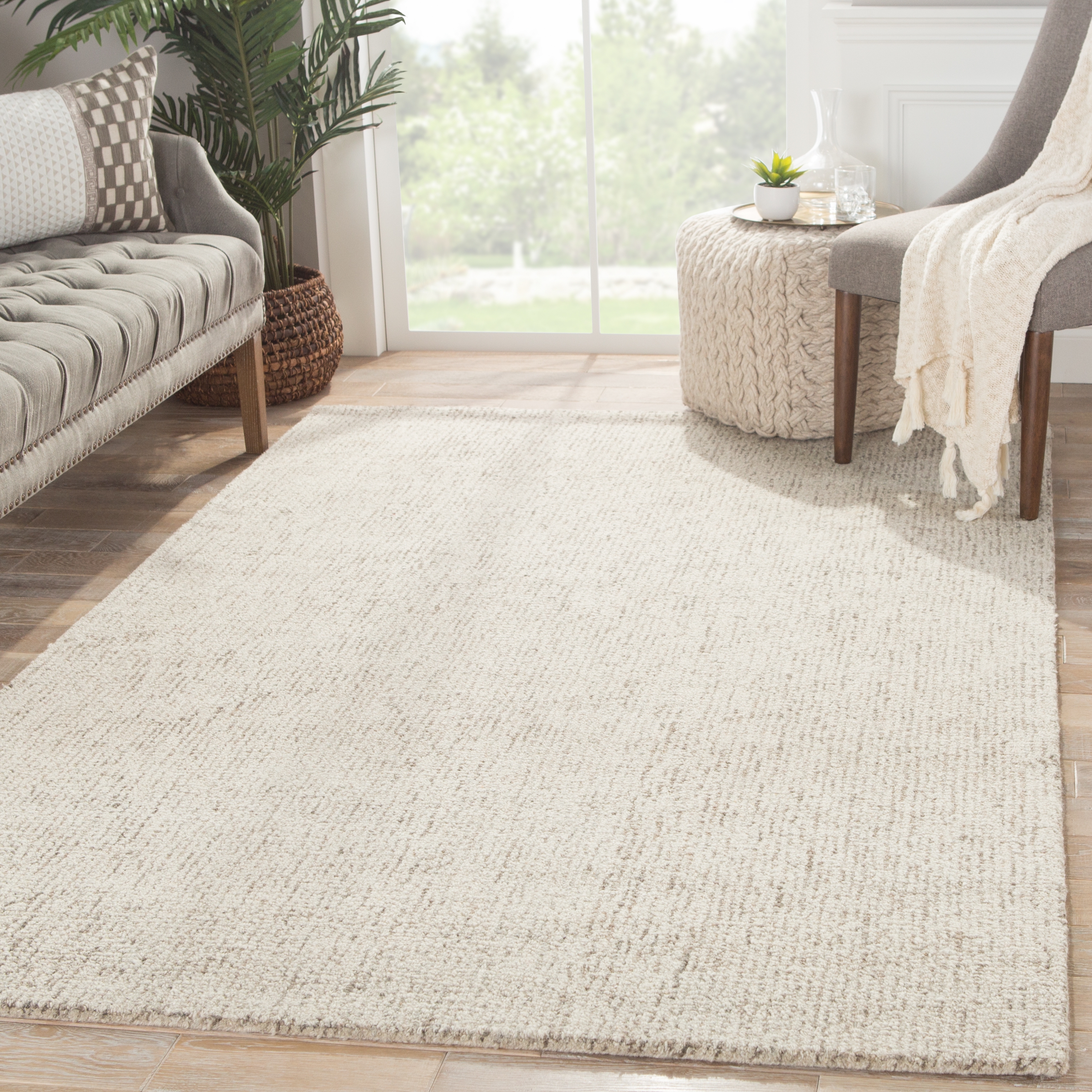 Oland Handmade Solid White/ Brown Area Rug (12'X15') - Image 4