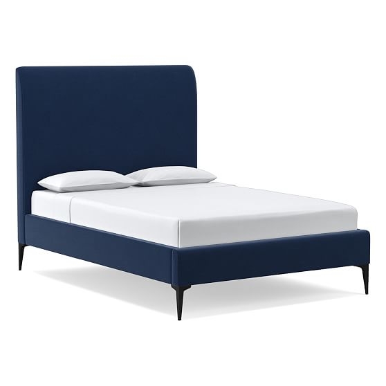 Andes Tall Bed, Queen,, Performance Velvet, Ink Blue, Dark Pewter - Image 0