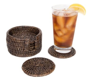 Tava Rattan Round Coasters with Holder - Light Natural - Image 3