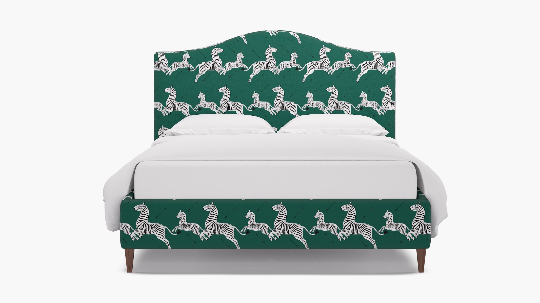Camelback Bed, Emerald Zebra, Walnut Square Tapered Leg, Twin - Image 0