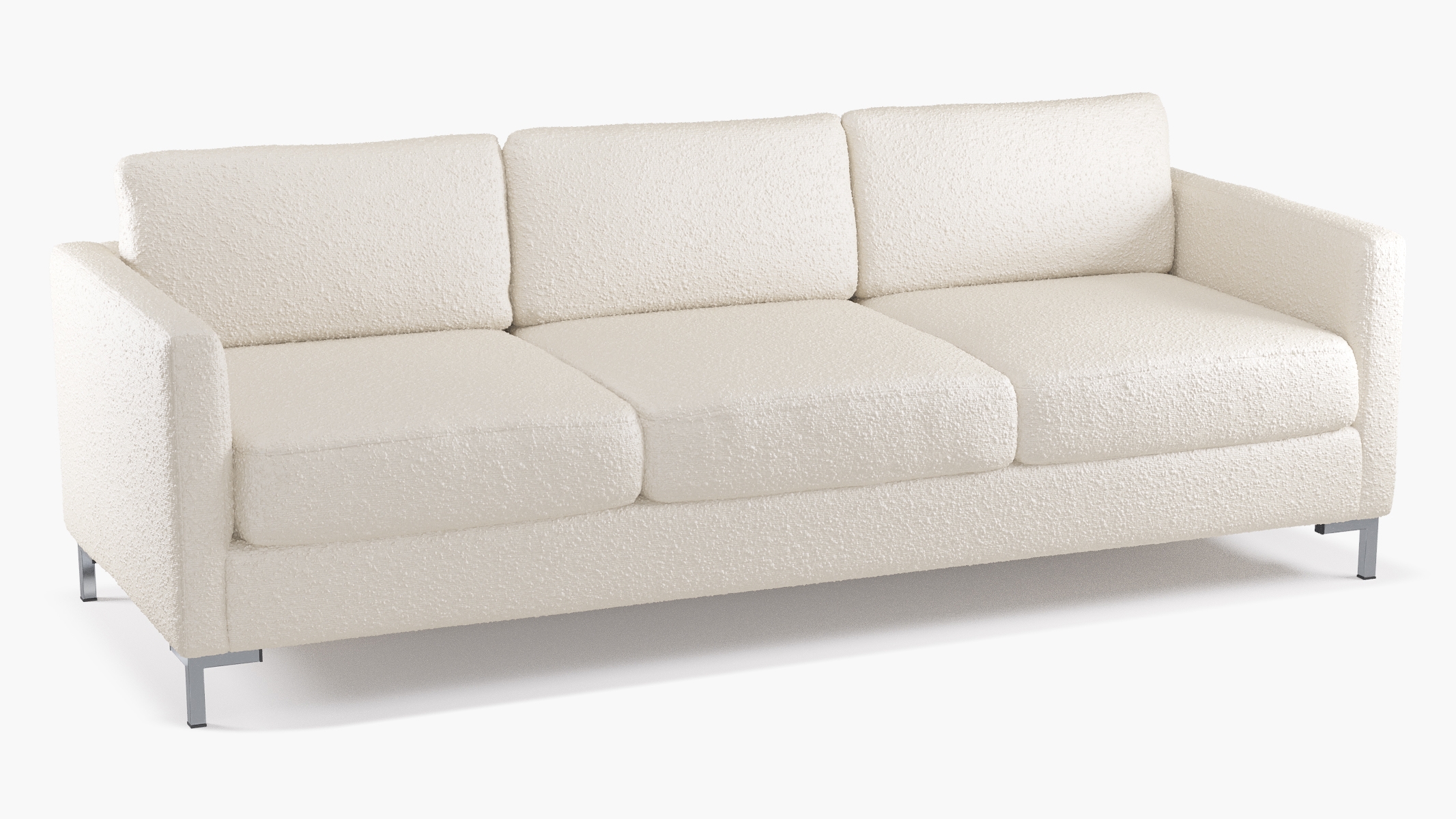 Modern Sofa, Snow Bouclé, Chrome - Image 1