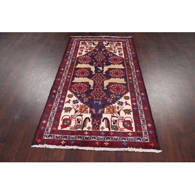 One-of-a-Kind Deirra Hand-Knotted New Age 3'3" x 5'11" Wool Area Rug in Red/White/Navy - Image 0