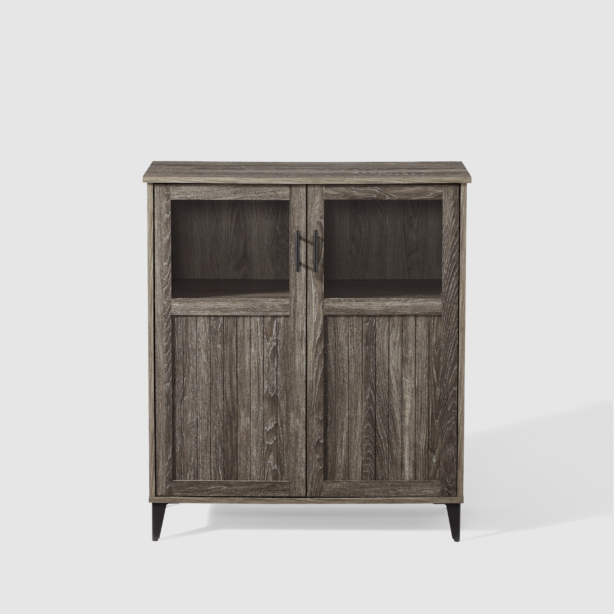 Glass and Grooved Door Transitional Accent Cabinet - Cerused Ash - Image 1