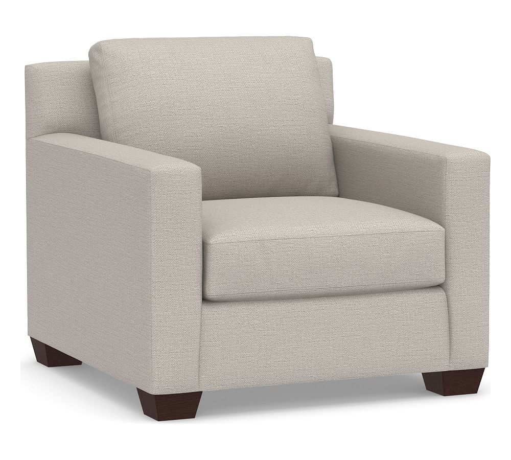 York Square Arm Upholstered Armchair, Down Blend Wrapped Cushions, Chunky Basketweave Stone - Image 0