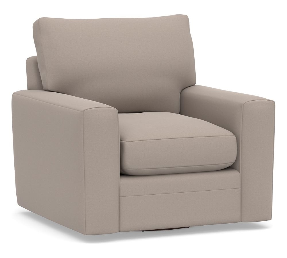 Pearce Modern Square Arm Upholstered Swivel Armchair, Down Blend Wrapped Cushions, Performance Everydayvelvet(TM) Carbon - Image 0