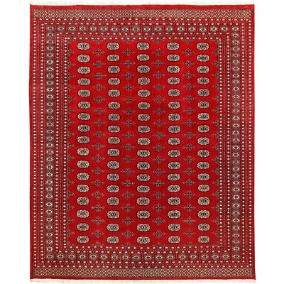 One-of-a-Kind Ches Hand-Knotted New Age Bokhara Firebrick 7'11" x 9'9" Wool Area Rug - Image 0