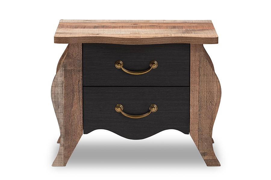 Romilly Country Cottage Farmhouse Black and Oak-Finished Wood 2-Drawer Nightstand - Image 3