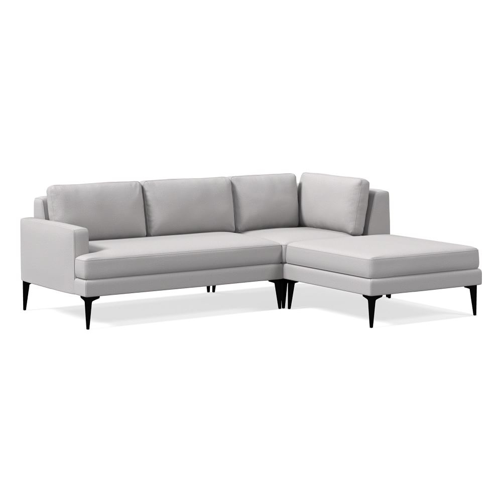 Andes 90" Right Multi Seat 3-Piece Ottoman Sectional, Petite Depth, Performance Chenille Tweed, Frost Gray, Dark Pewter - Image 0