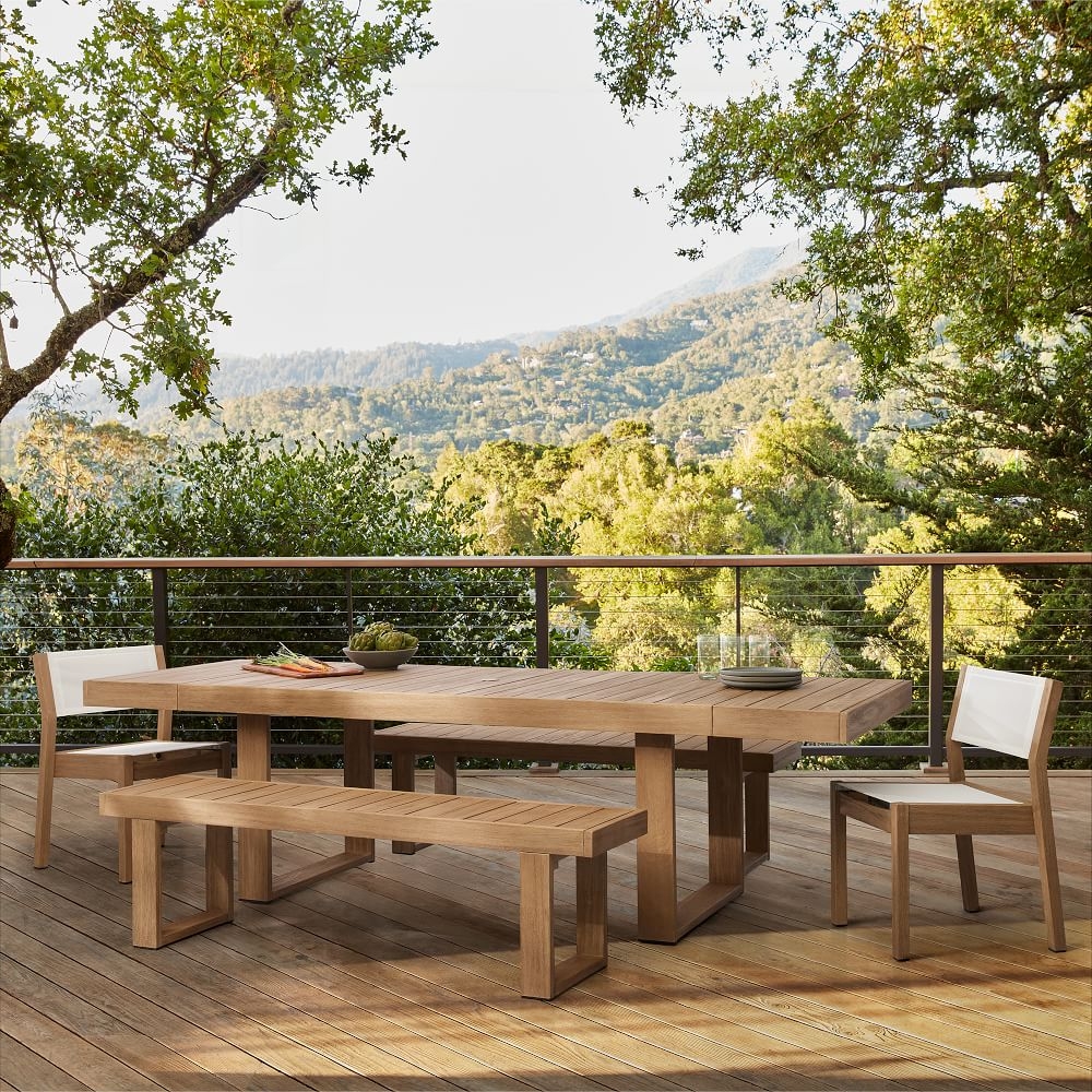 Portside Outdoor 76.5 in - 106 in Expandable Rectangle Dining Table, Driftwood - Image 1