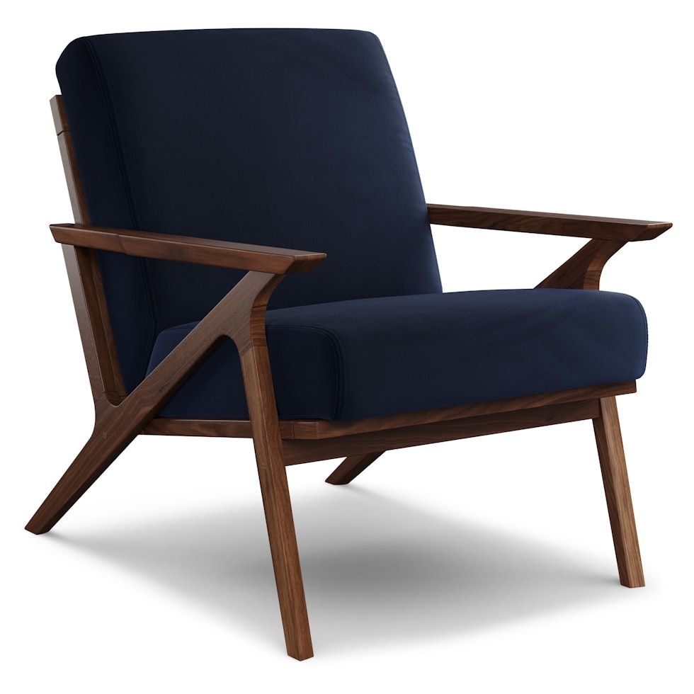 Otio 26" Velvet Lounge Chair - Walnut and Hale Ink - Image 0