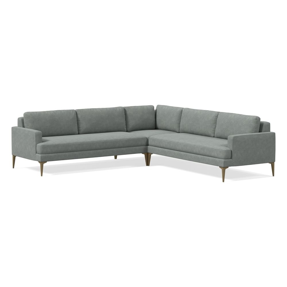 Andes 101" Multi Seat 3-Piece L-Shaped Sectional, Petite Depth, Distressed Velvet, Mineral Gray, BB - Image 0