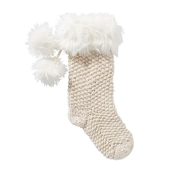 Knit Stocking with Faux Fur Trim, Ivory - Medium - Image 0