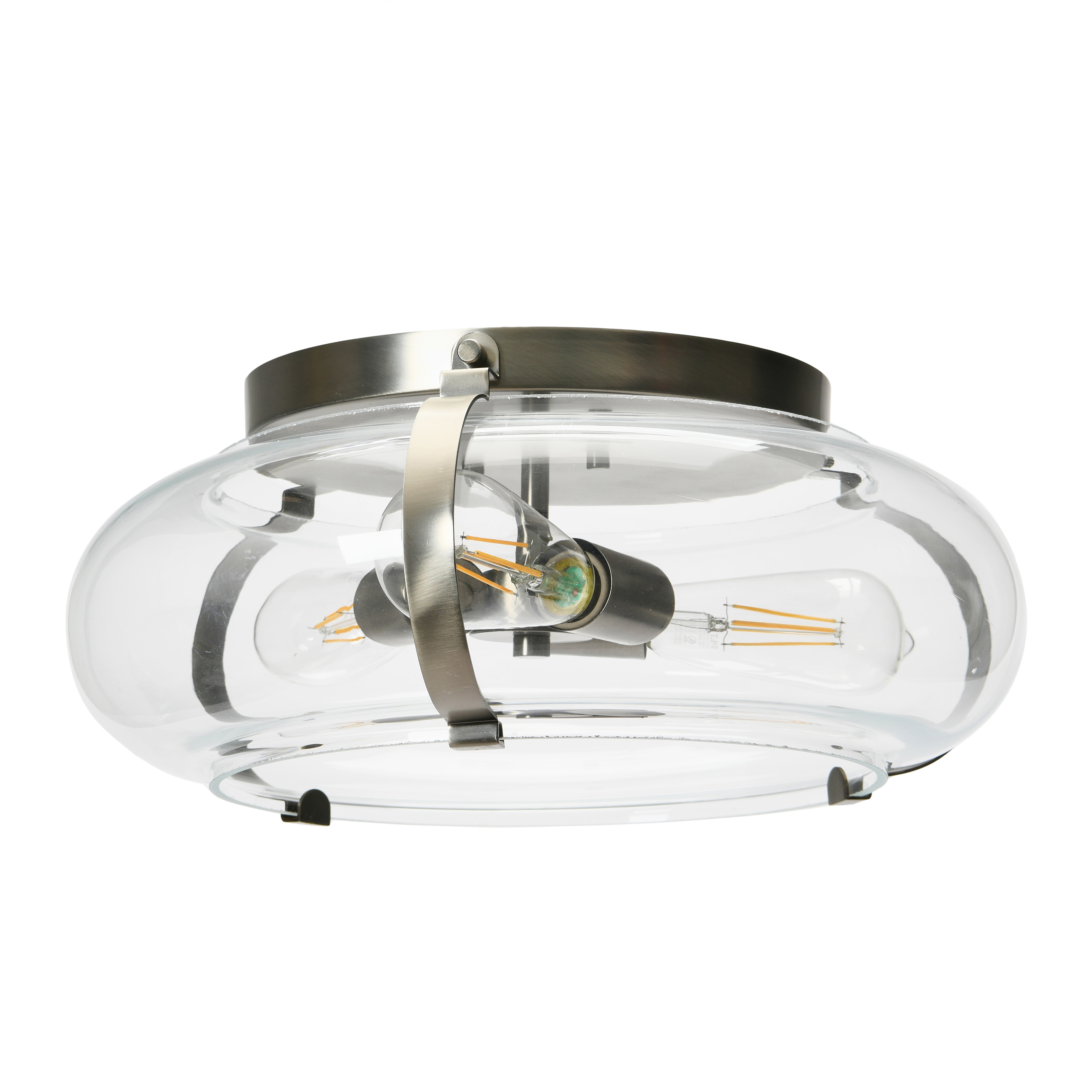 Glass and Metal Flush Mount Ceiling Light, Antique Nickel - Image 0