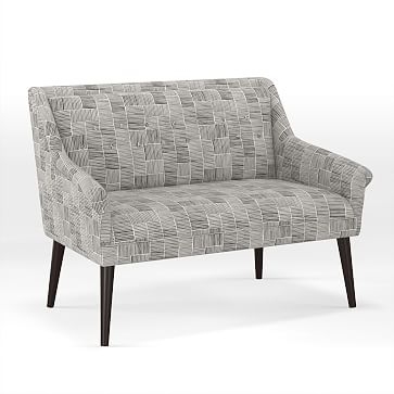 Button Tufted Settee, Watercolor Lines, Frost Gray - Image 0