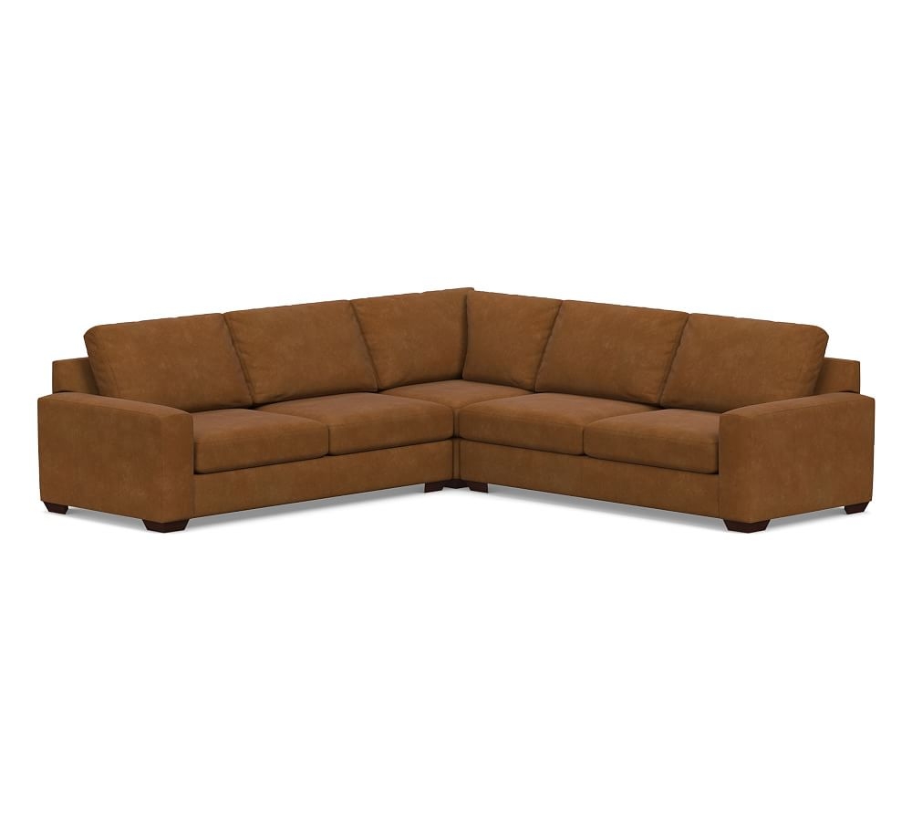 Big Sur Square Arm Leather 3-Piece L-Shaped Corner Sectional, Down Blend Wrapped Cushions, Nubuck Caramel - Image 0