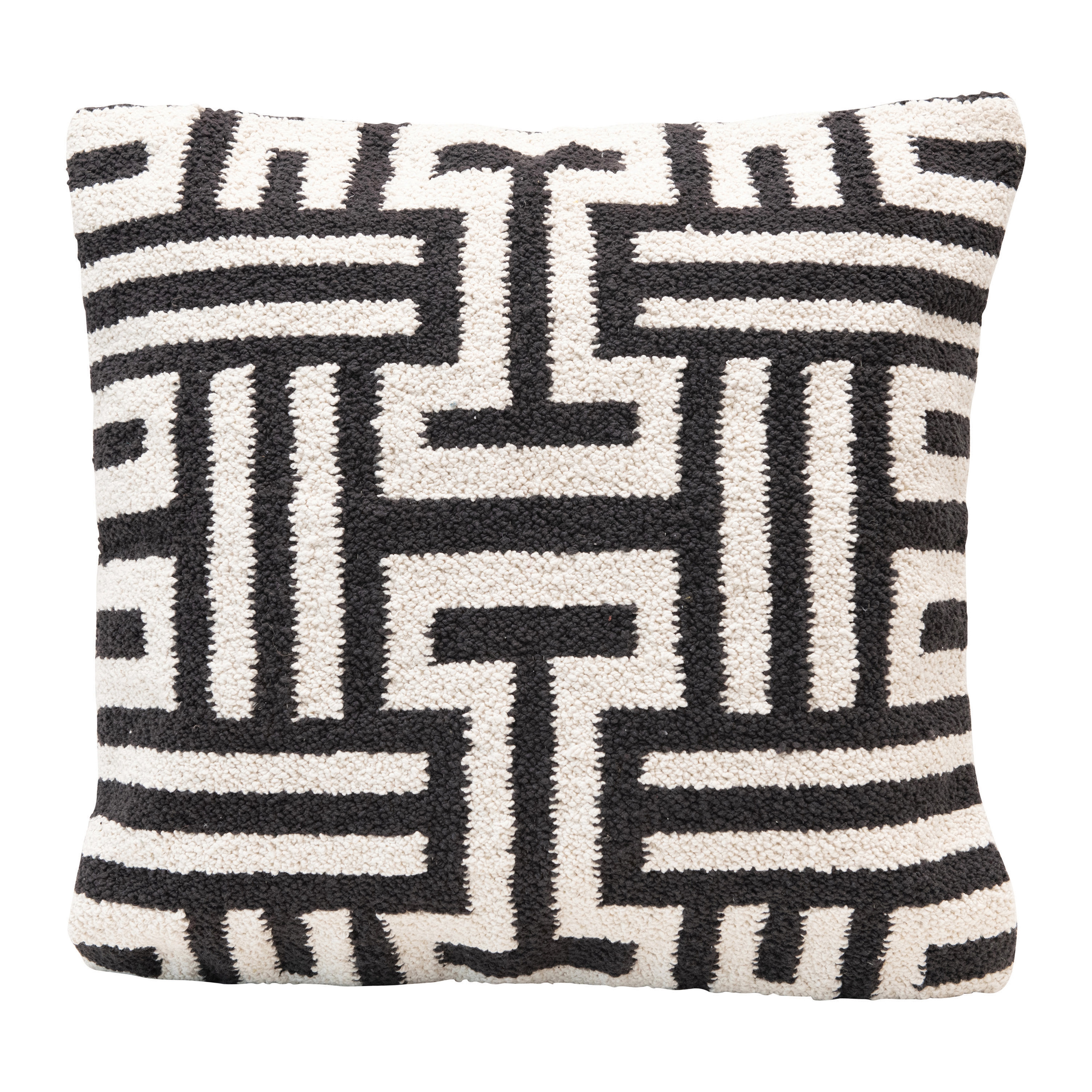 Woven Cotton Pillow with Abstract Design, Charcoal Color & White - Image 0