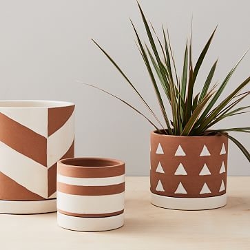 Rio Terracotta Indoor/Outdoor Tabletop Cache Pot, Ceramic, 4"D x 4.25"H, Stripe - Image 2