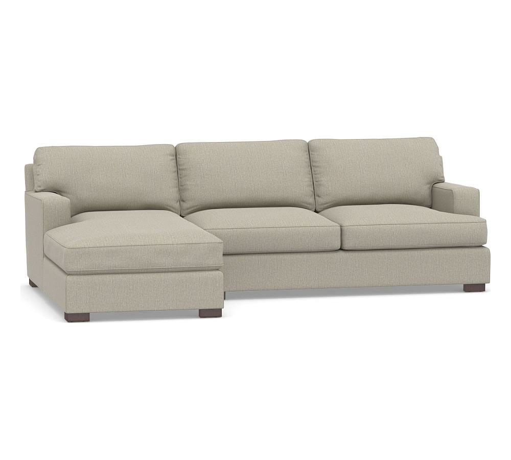 Townsend Square Arm Upholstered Right Arm Sofa with Chaise Sectional, Polyester Wrapped Cushions, Chenille Basketweave Pebble - Image 0