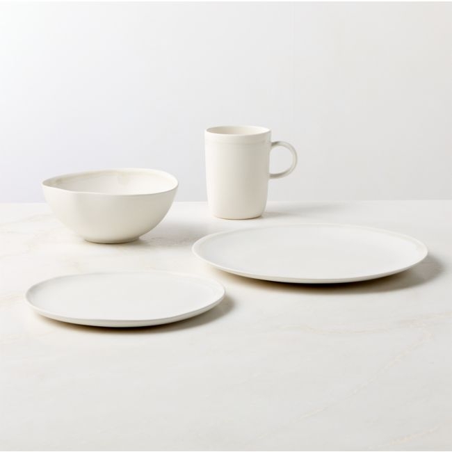 Hyacinth 4-Piece White Dinnerware Set with Soup Bowl with Reactive Glaze - Image 0