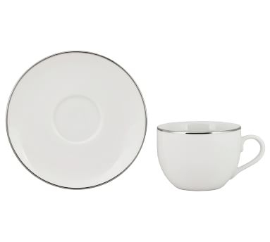 Metallic Rim Coupe Porcelain Espresso Cup &amp; Saucer, Set of 6 - Silver - Image 4