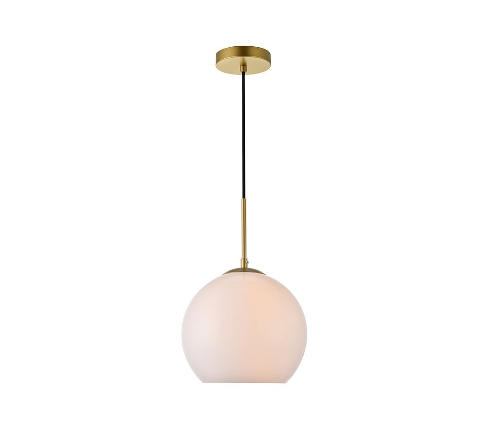 Makenna Glass Globe Pendant, 10", Brass with Frosted White Glass - Image 0