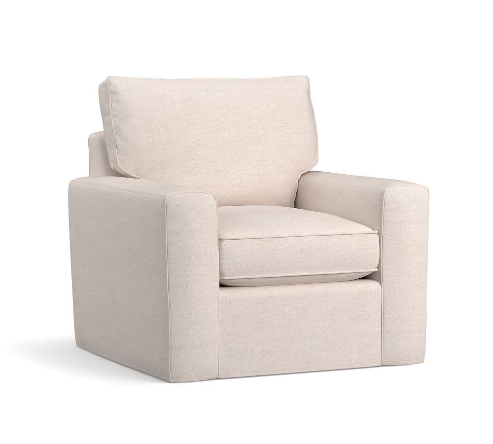 Pearce Square Arm Slipcovered Armchair, Down Blend Wrapped Cushions, Park Weave Ivory - Image 0